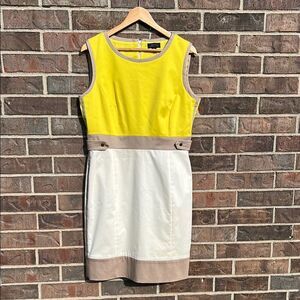 Tahari Arthur S Levine Colorblock Sleeveless Summer Dress Yellow and White 10